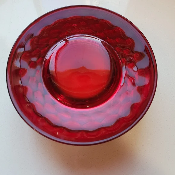 SOLD Ruby Red Plates Georgian Thumbprint Luncheon Dessert Salad 8" Set 4 - Picture 11 of 11